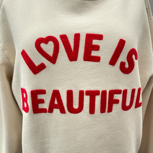 Sandro Love is Beautiful Embroidered Sweatshirt Light Beige Women's Size 1 Small - Picture 5 of 16